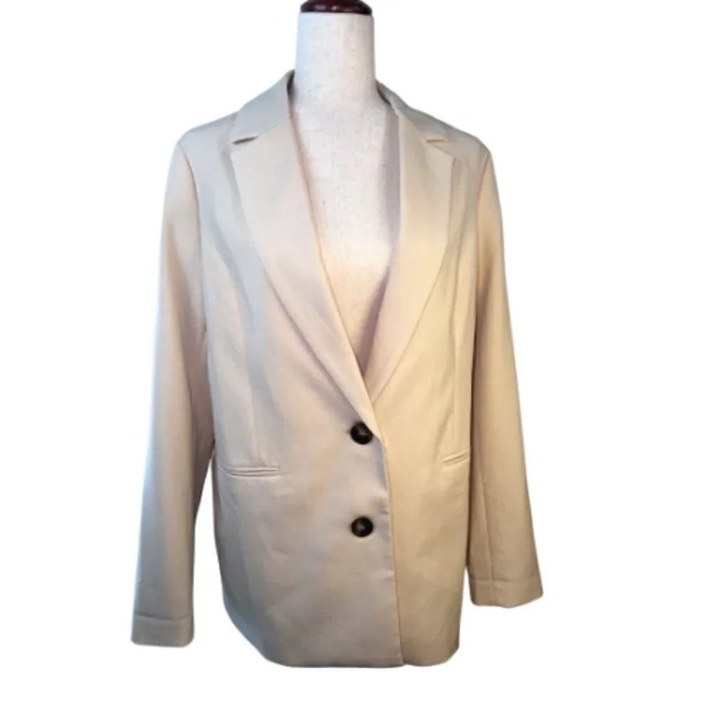 MO-KA Cream Beige Single-Breasted Relaxed Blazer Size M